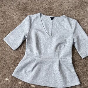 Ann Taylor Light Gray V-Neck Blouse